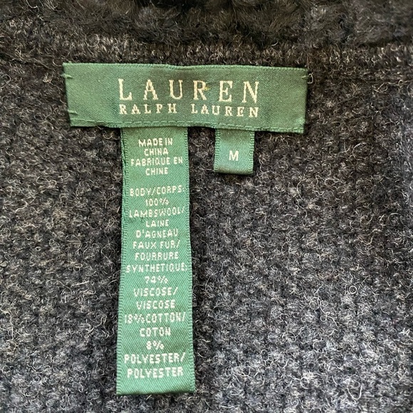 Lauren Ralph Lauren 100% Wool Blazer Faux Fur Collar SzM Gray Black 4 Button - Picture 4 of 8